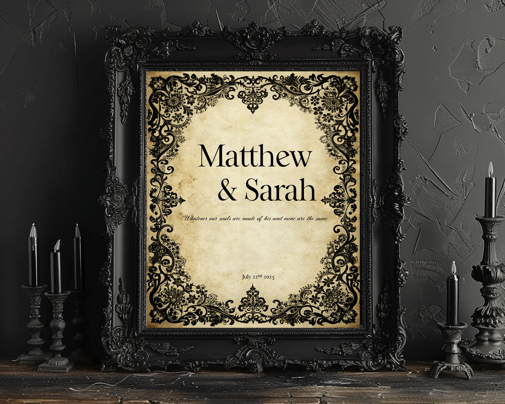 Black Lace Personalised Wedding Keepsake Print