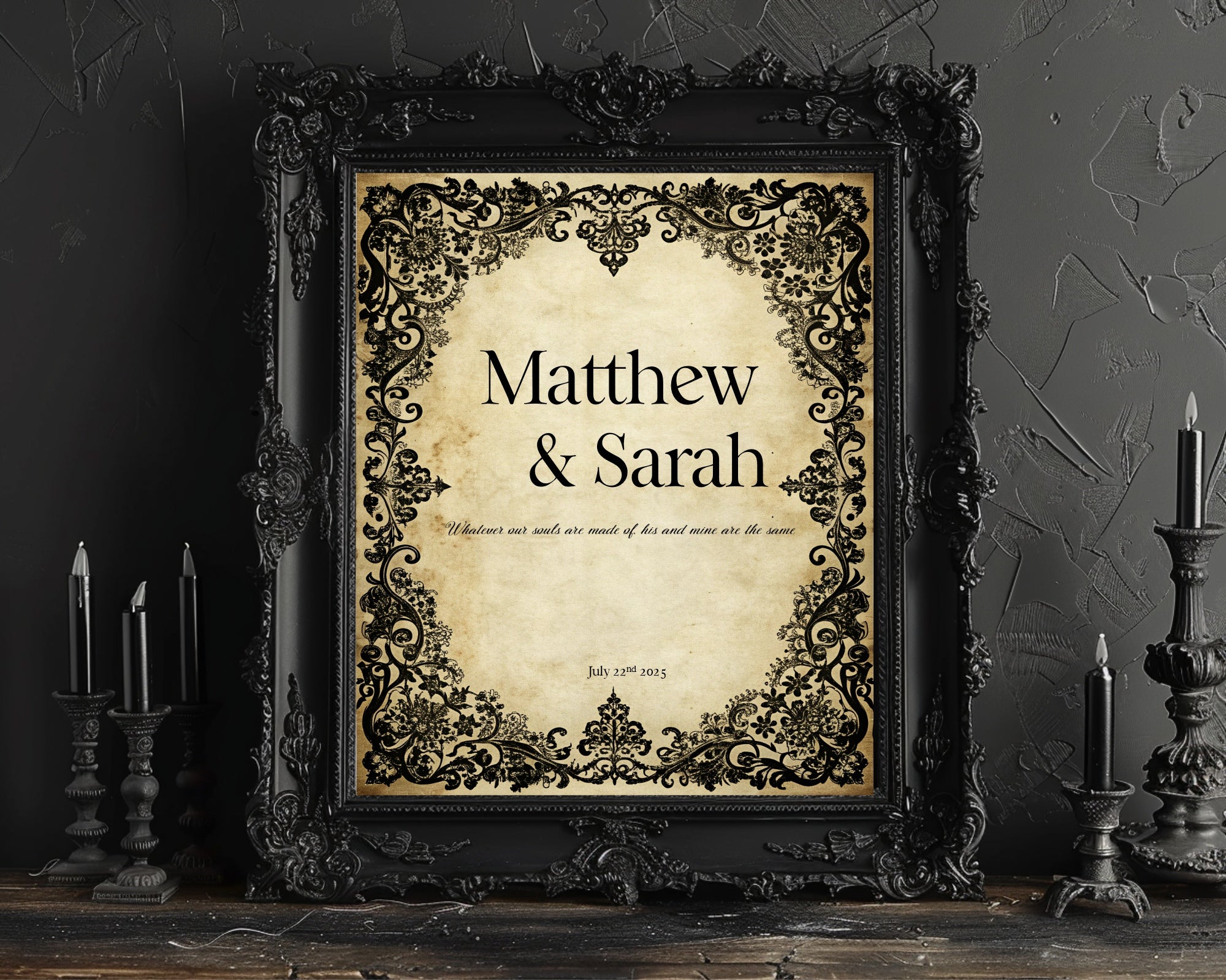 Black Lace Personalised Wedding Keepsake Print