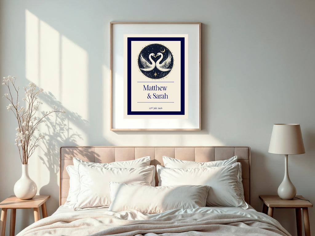 Celestial Swan In Love Wedding Welcome Sign – Double Sided Moon Keepsake Print