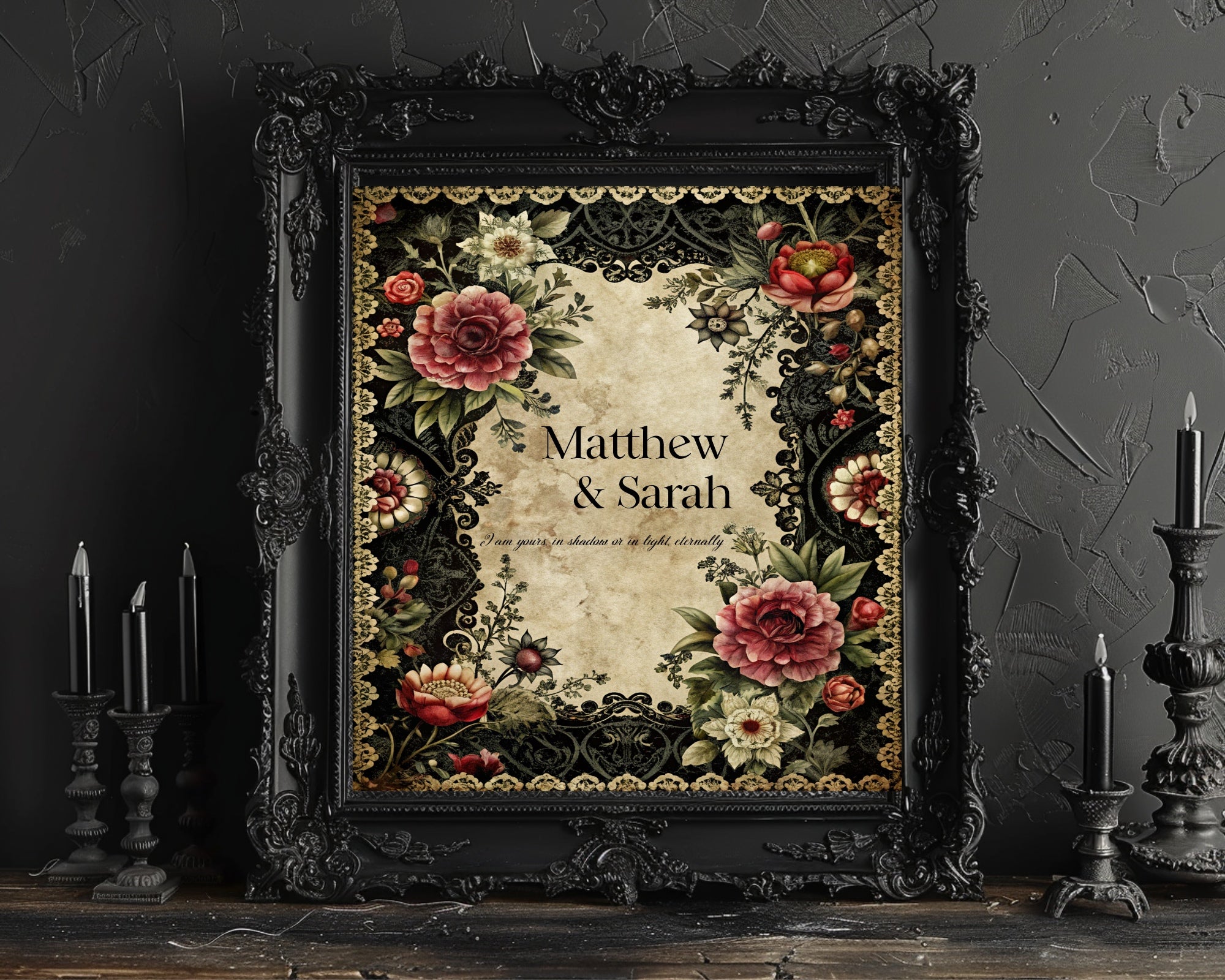Gothic Floral Personalised Wedding Keepsake Print