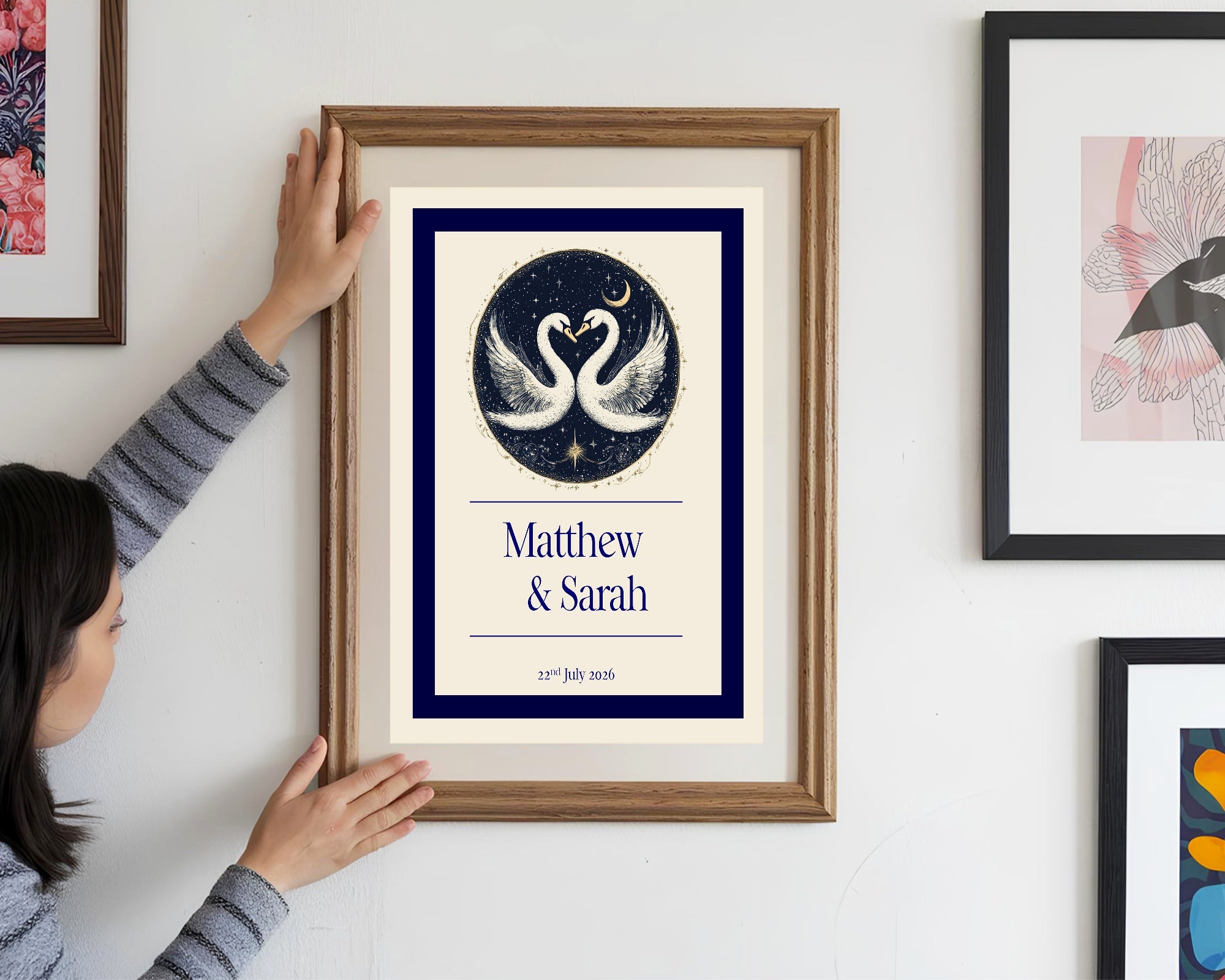 Celestial Swan In Love Wedding Welcome Sign – Double Sided Moon Keepsake Print