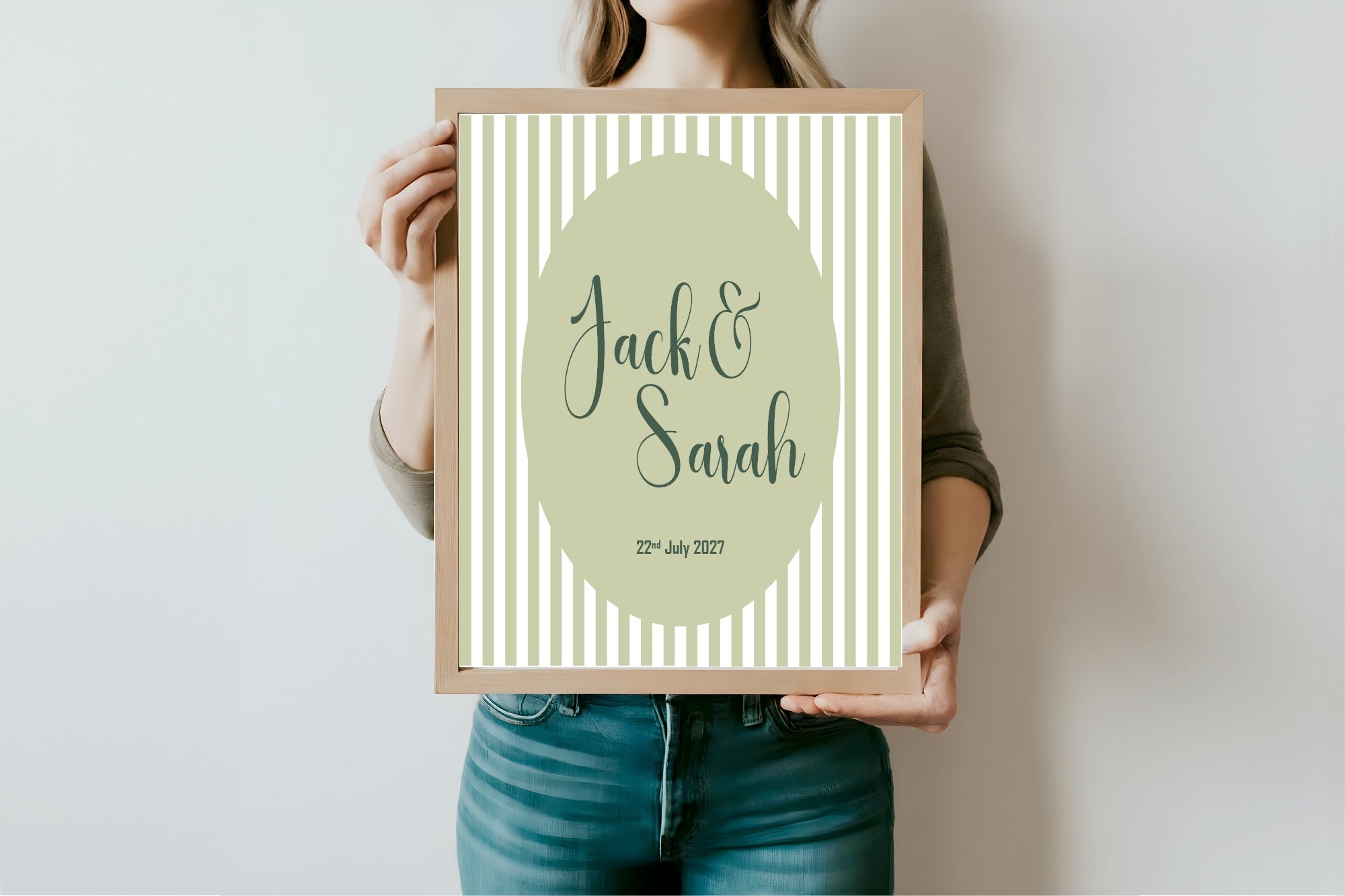 Striped Oval Wedding Welcome Sign | Green