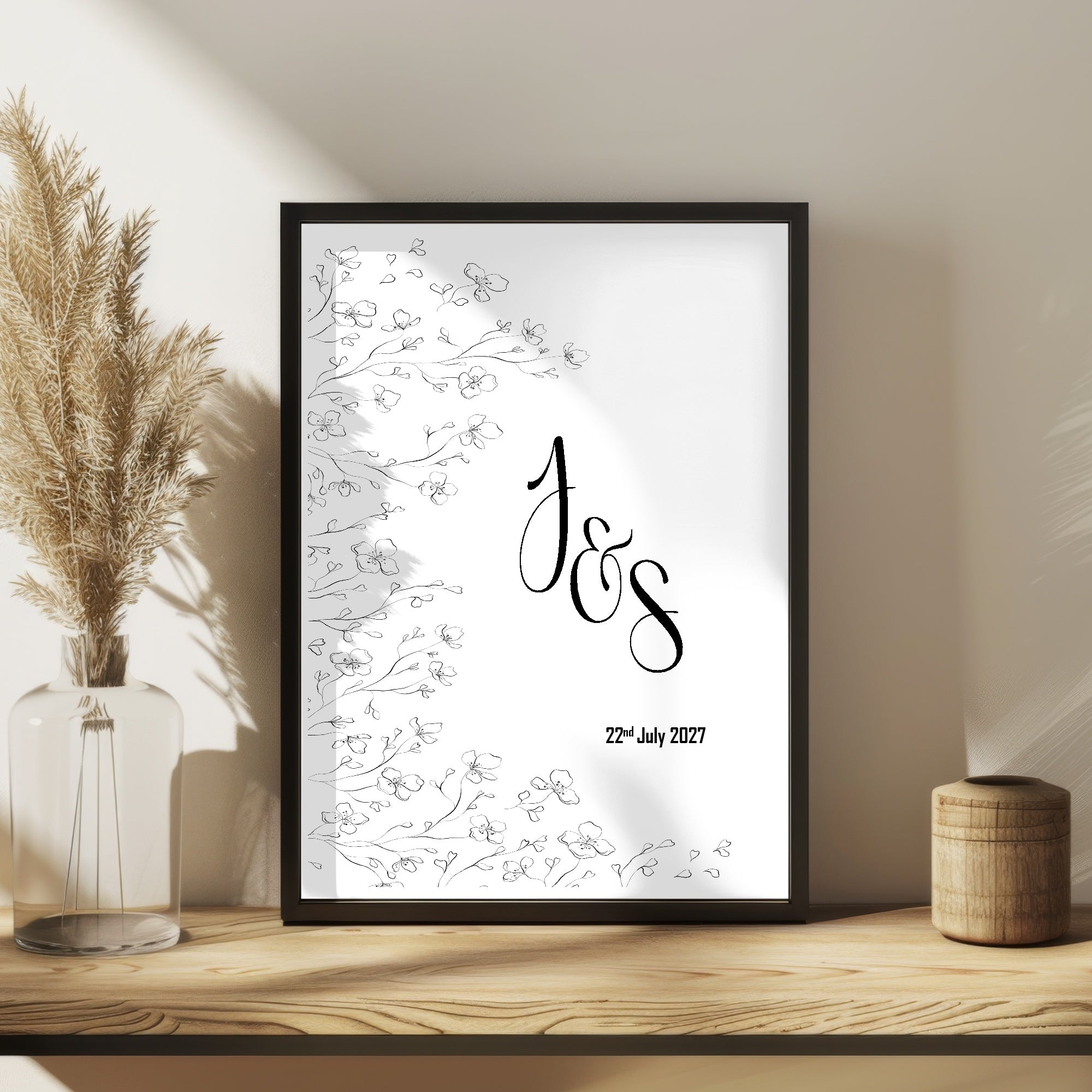 Monochrome Floral Wedding Welcome Sign