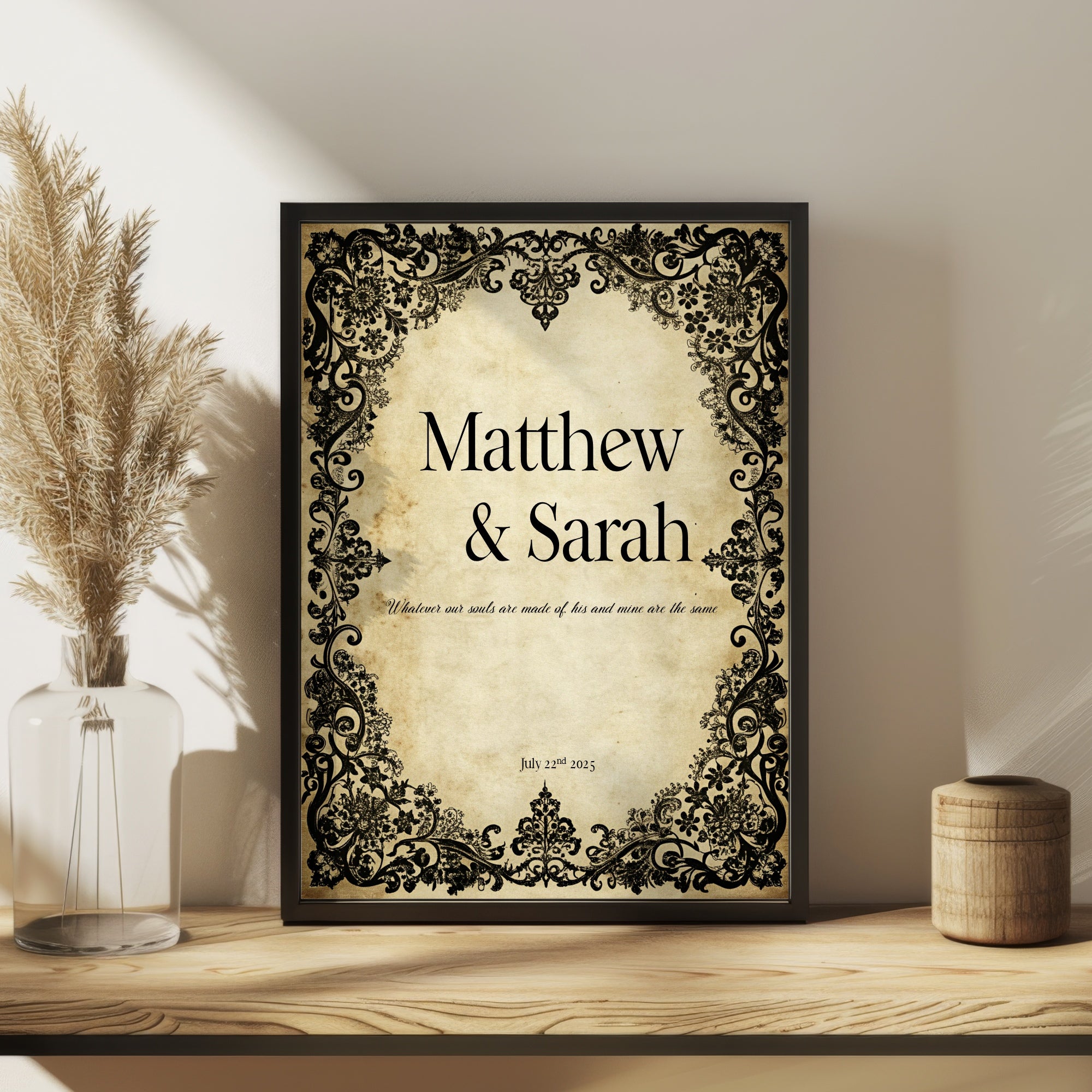 Black Lace Personalised Wedding Keepsake Print