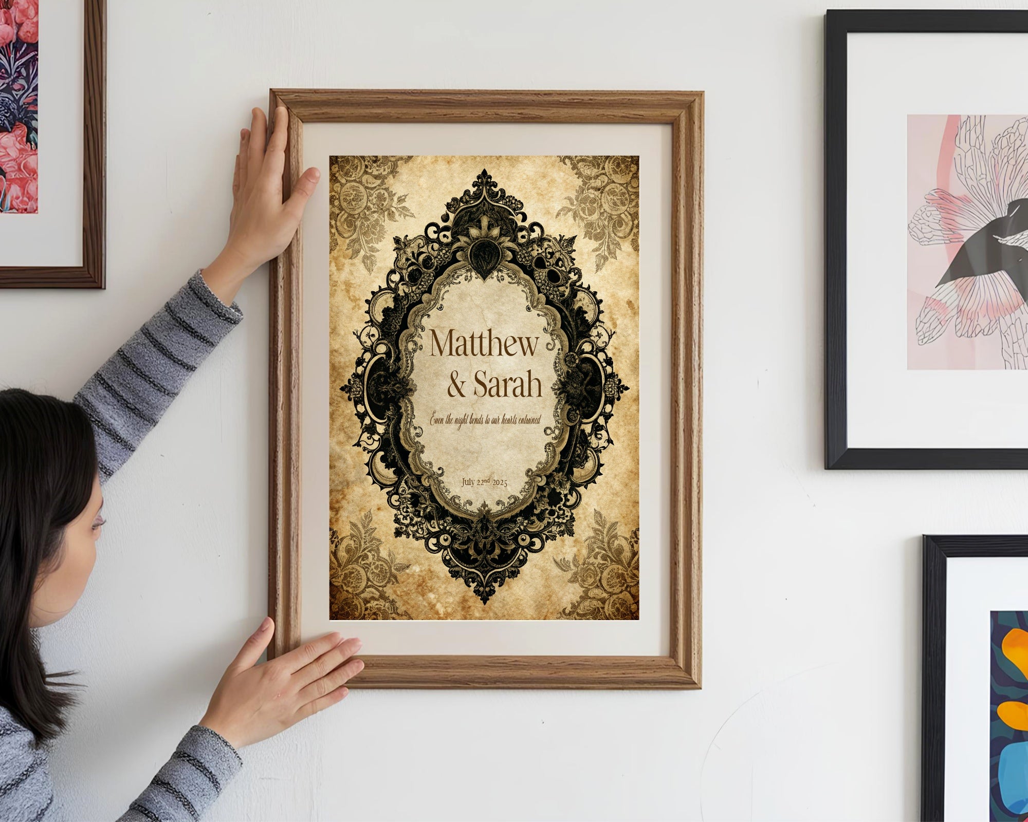 Black Lace Oval Frame Personalised Wedding Keepsake Print