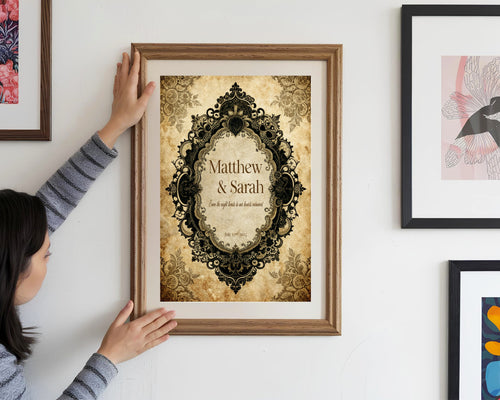 Black Lace Oval Frame Personalised Wedding Keepsake Print