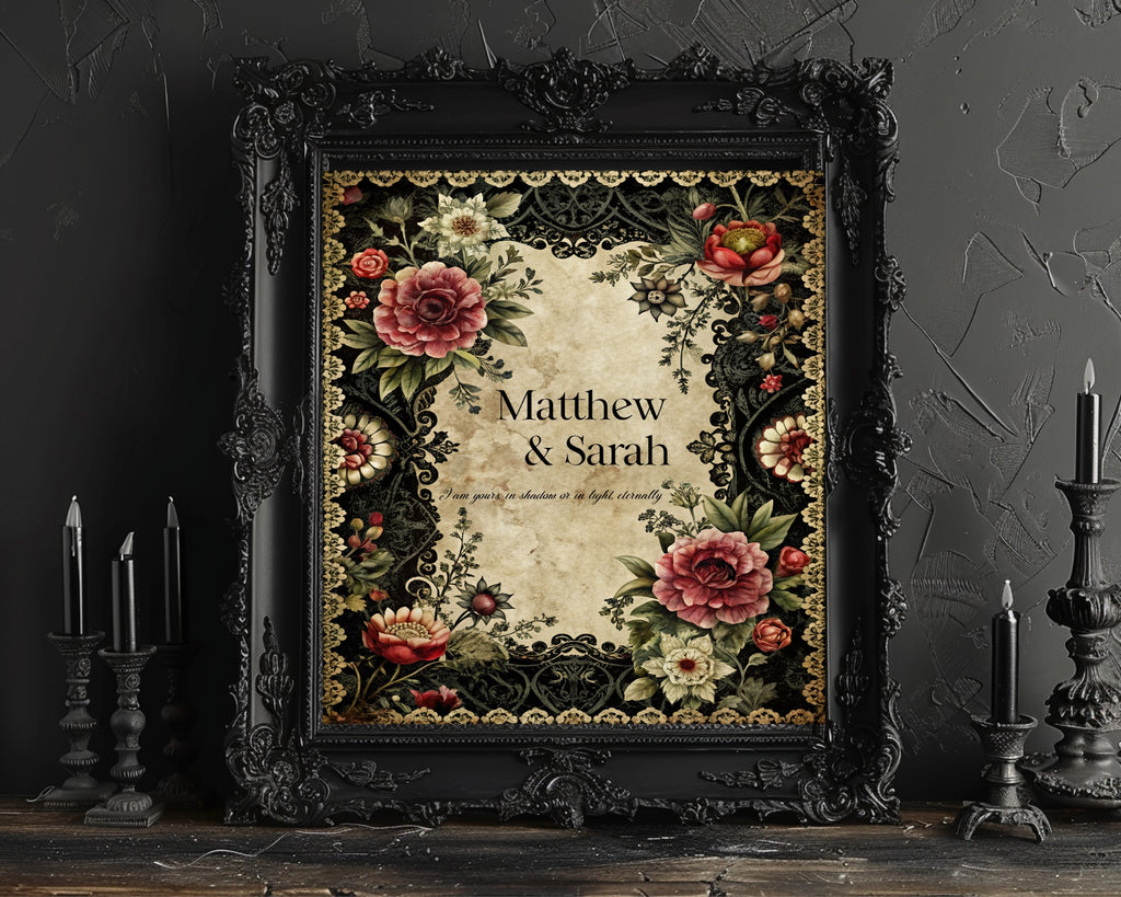 Gothic Engagement Welcome Party Sign | Gothic Floral Frame
