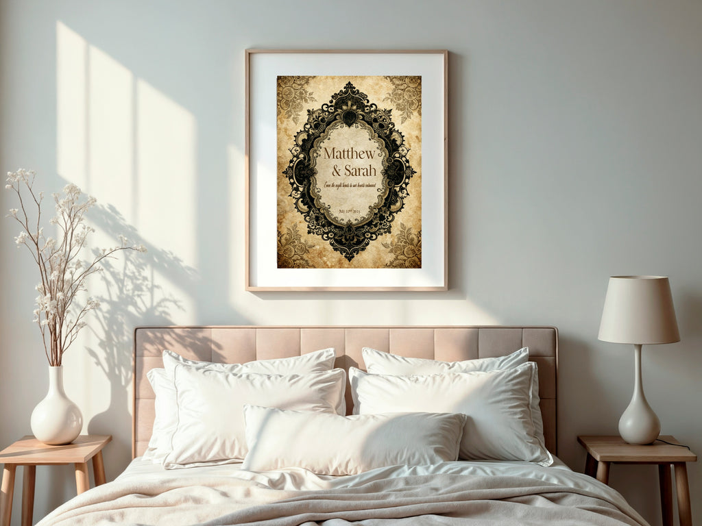 Black Lace Oval Frame Personalised Wedding Keepsake Print