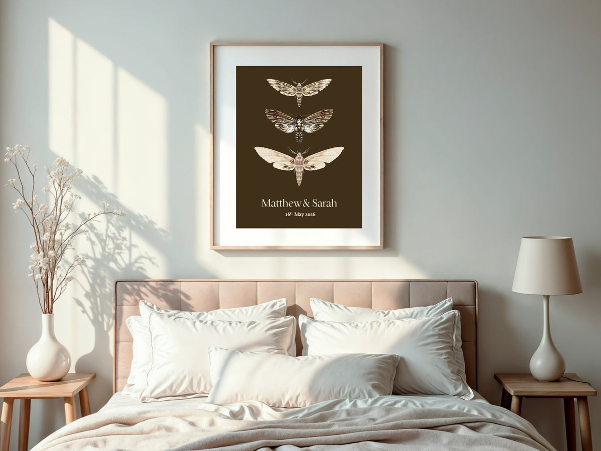 Dark Romance Vintage Moth Personalised Forever Wedding Keepsake Print | Forever Sign 2