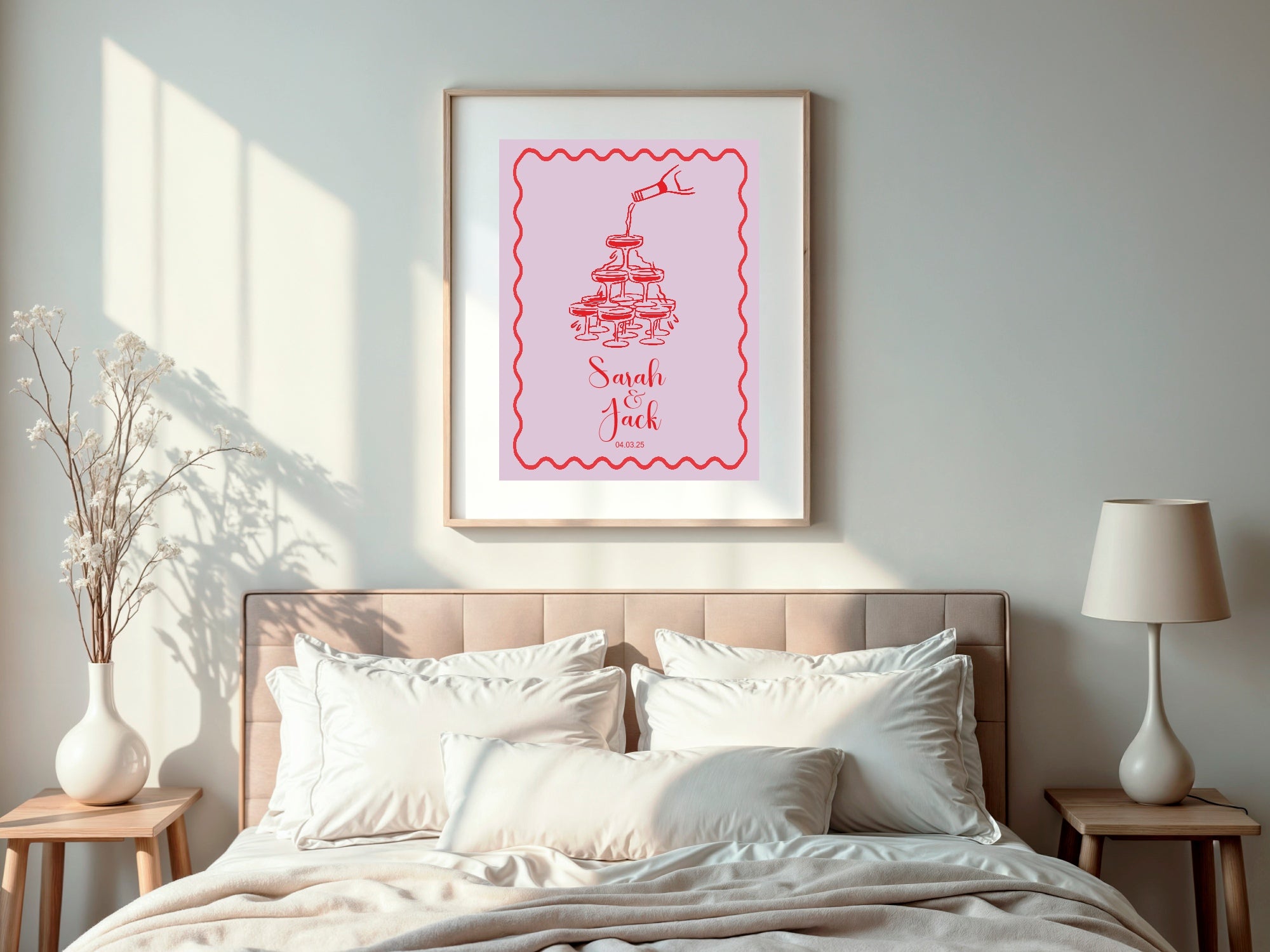 Champagne Party Wedding Welcome Sign | Pink & Red