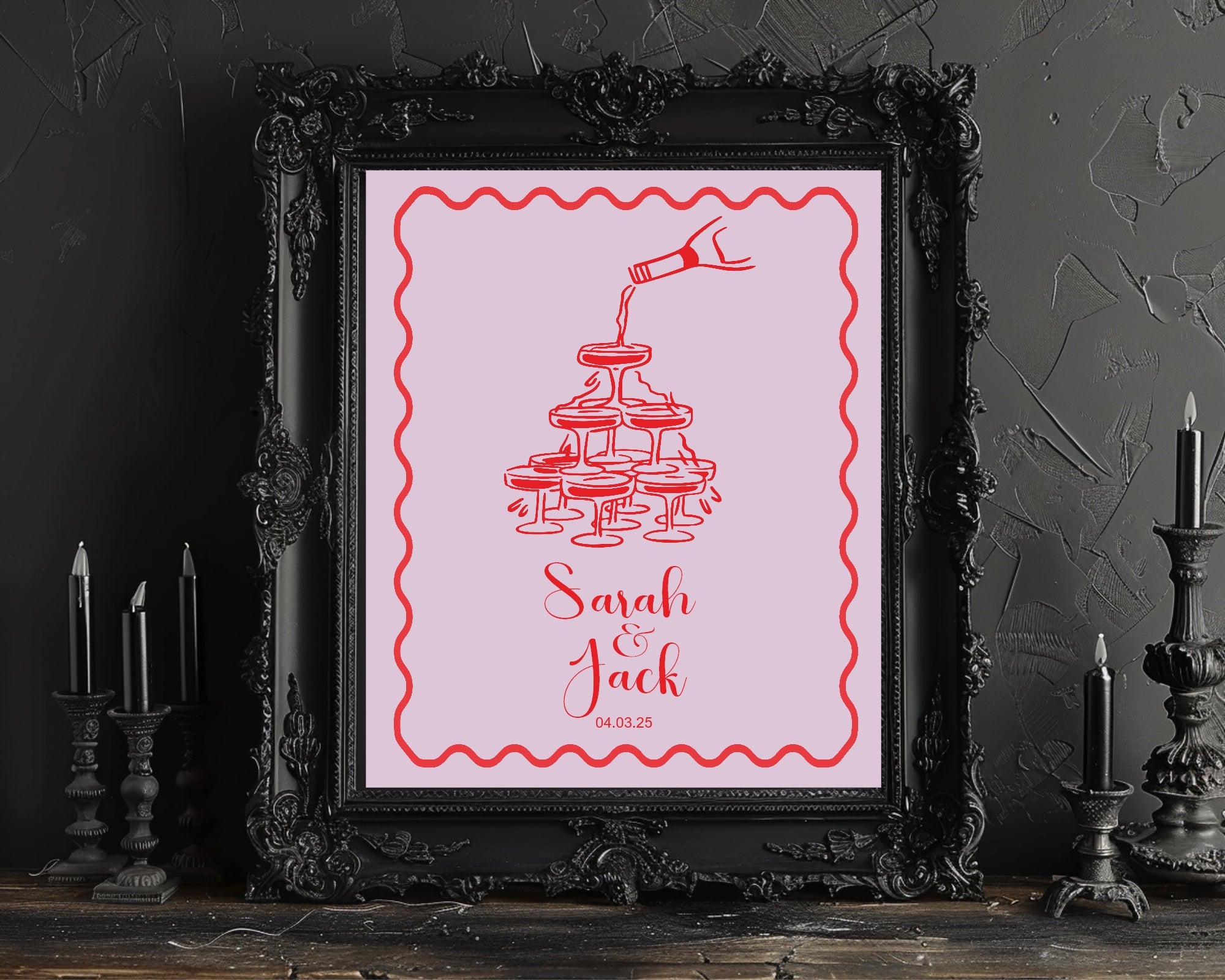 Champagne Party Wedding Welcome Sign | Pink & Red