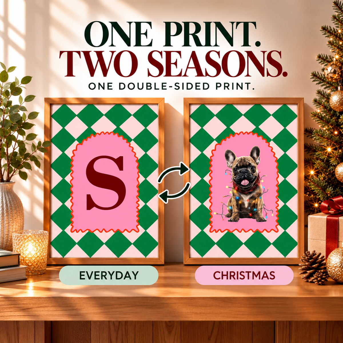 Personalised Christmas French Bulldog Forever Print | Double Sided