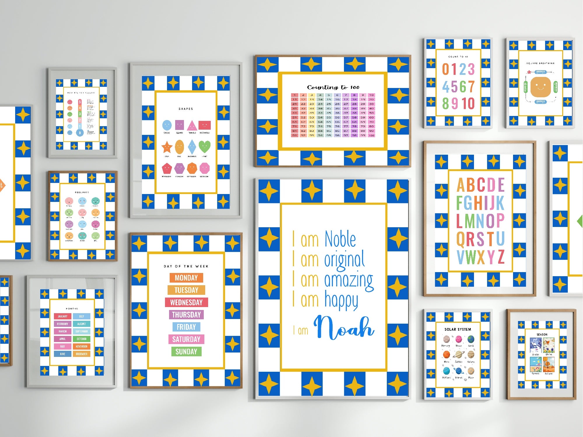 Collection of educational posters with colorful designs on a gray background