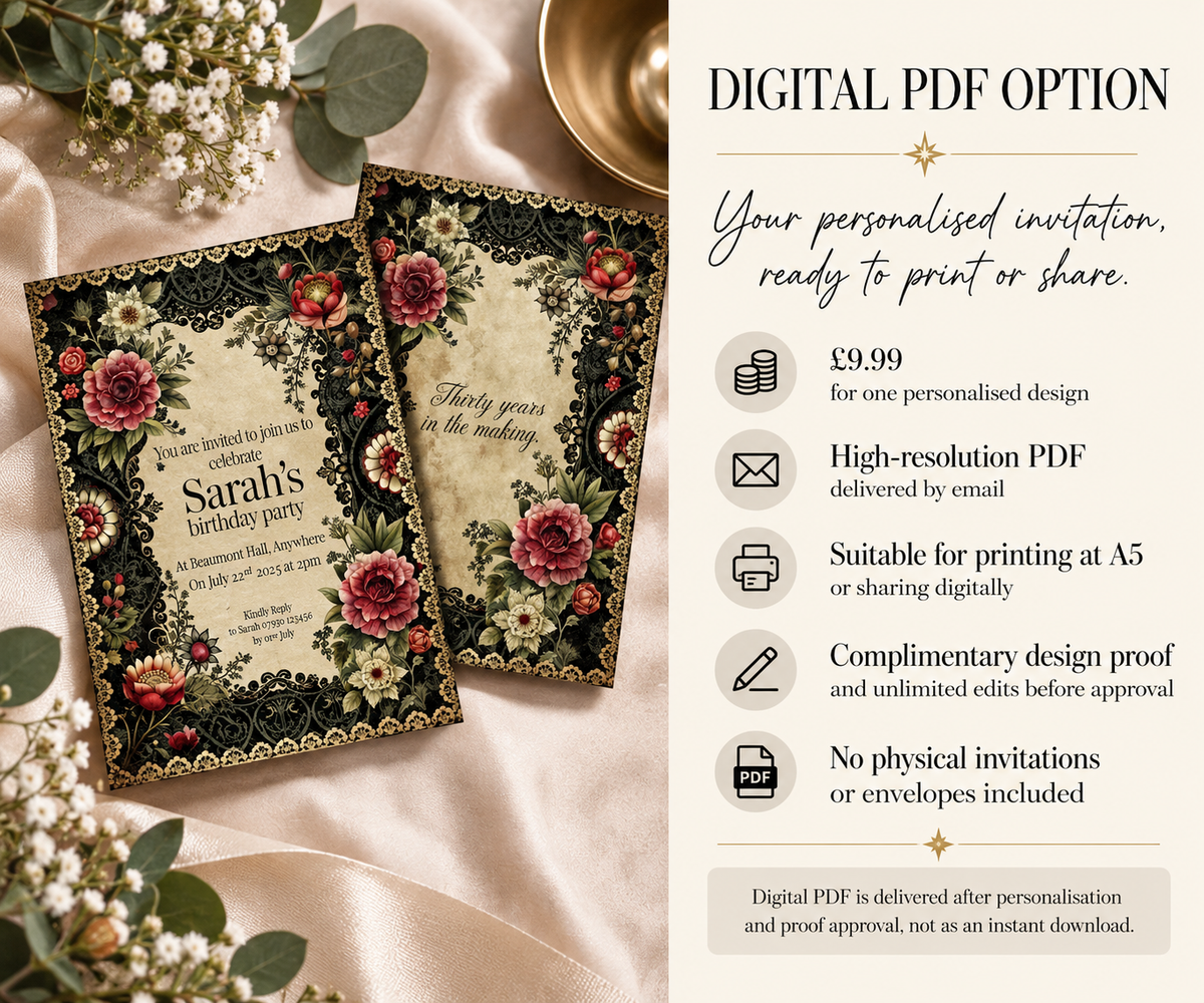 Gothic Floral Birthday Invitations - invitation design example, image 5