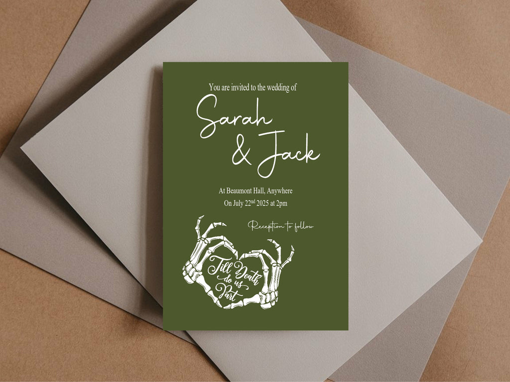 Gothic Wedding Party Invitations & Envelopes | Green | Pack of 10