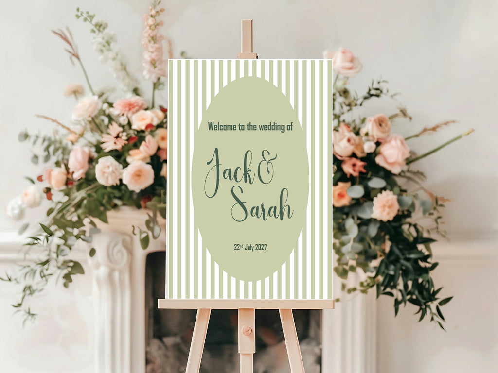 Striped Oval Wedding Welcome Sign | Green