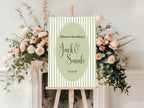 Striped Oval Wedding Welcome Sign | Green