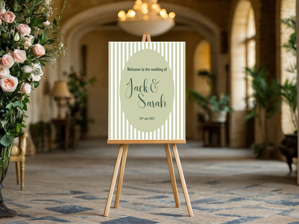 Striped Oval Wedding Welcome Sign | Green
