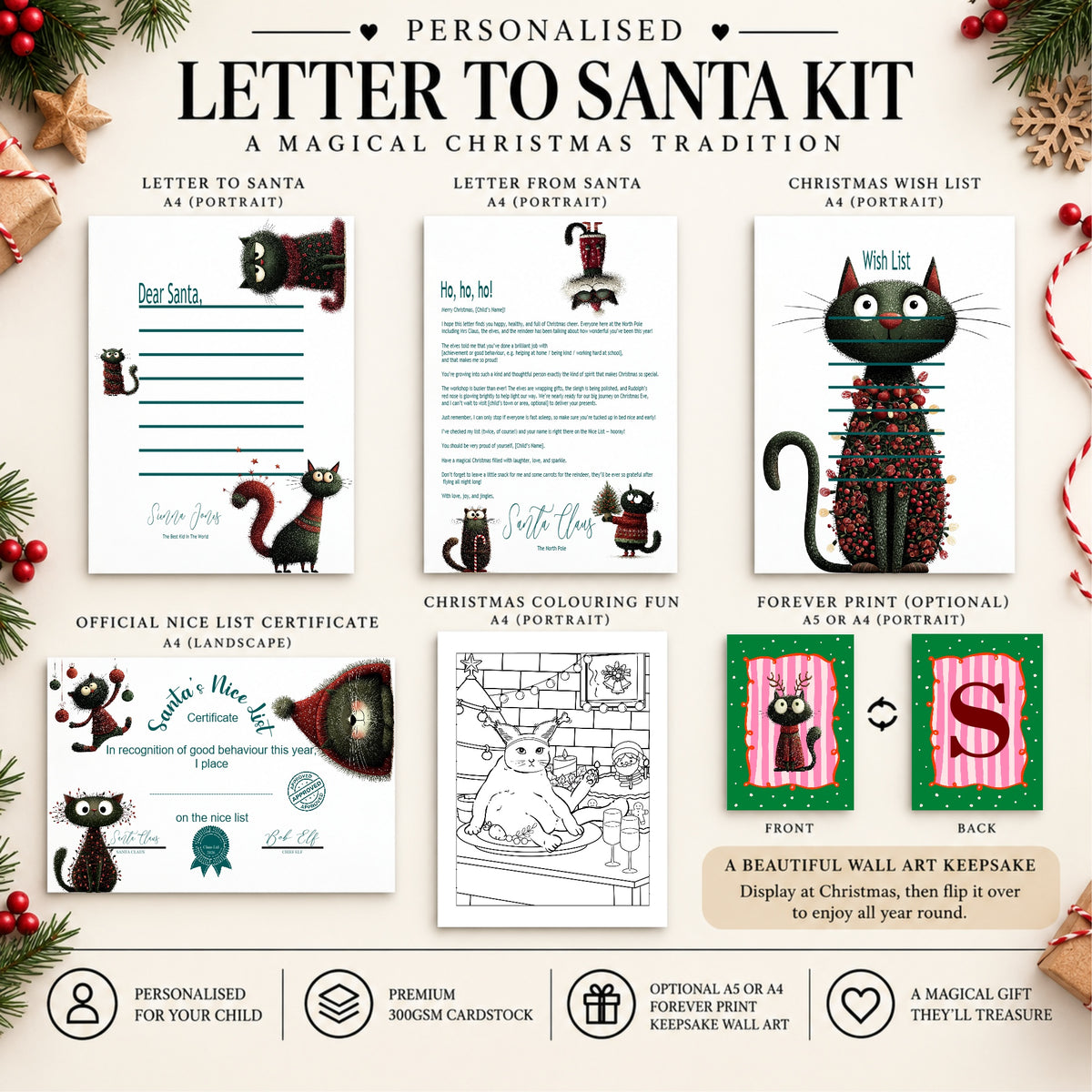 Personalised Letter to Santa Kit | Cat Christmas Activity Pack