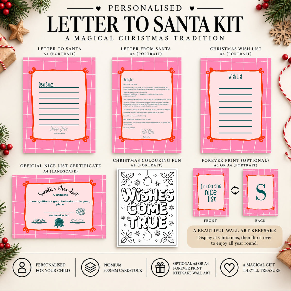 Personalised Letter to Santa Kit | Pink Check Christmas Activity Pack