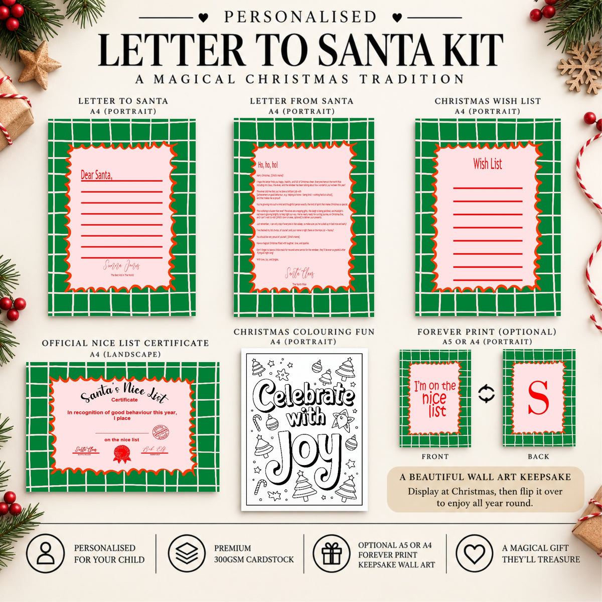 Personalised Letter to Santa Kit | Green Check Christmas Activity Pack