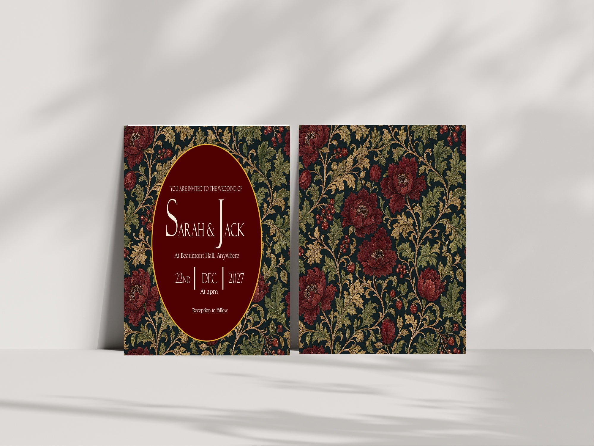 Victorian Winter Christmas Wedding Invitations | Dark Romantic Floral