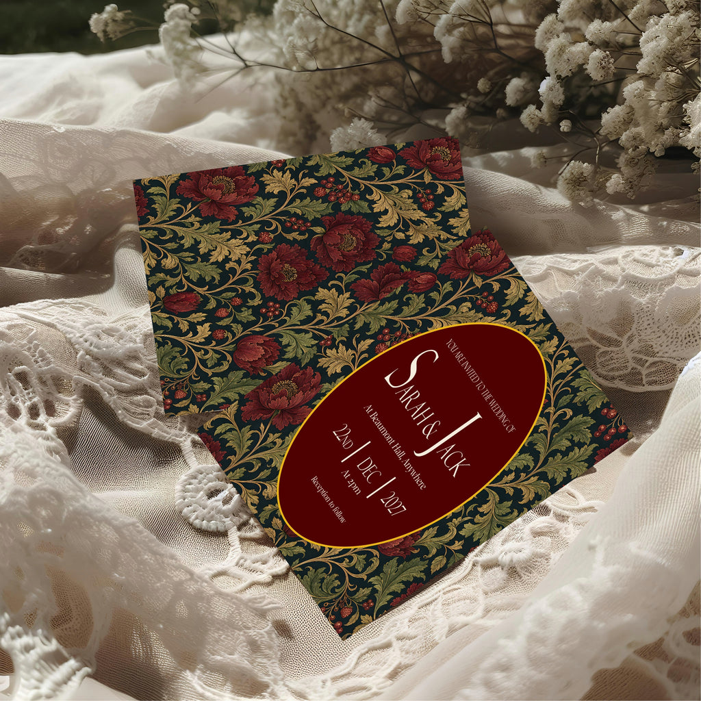 Victorian Winter Christmas Wedding Invitations | Dark Romantic Floral