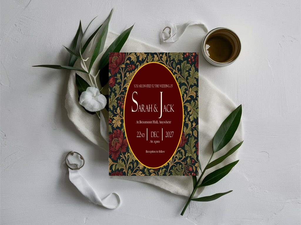 Victorian Winter Christmas Wedding Invitations | Dark Romantic Floral