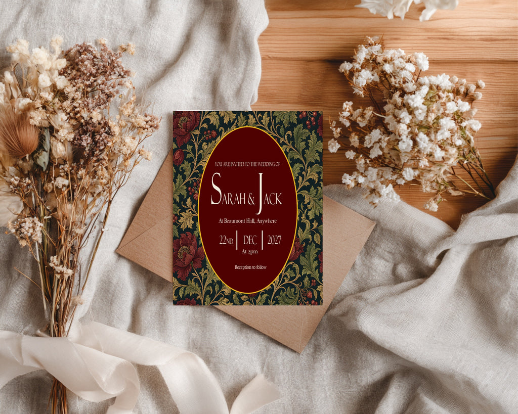 Victorian Winter Christmas Wedding Invitations | Dark Romantic Floral