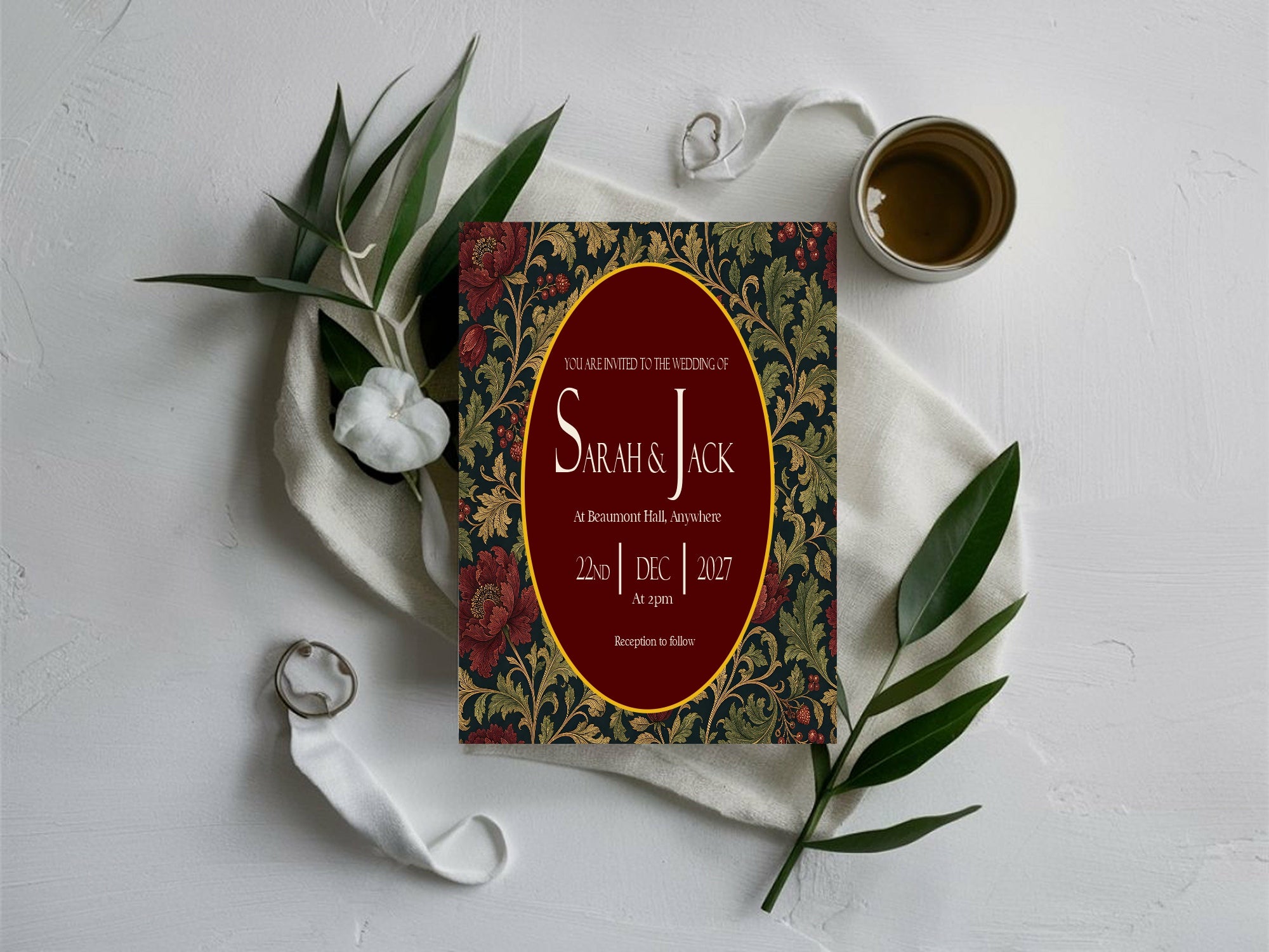 Victorian Winter Christmas Wedding Welcome Sign | Dark Romantic Floral