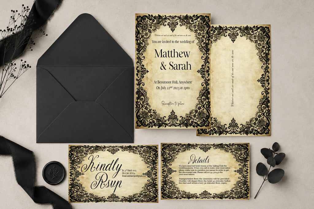 Black Lace Gothic Engagement Party Invitations | Personalised