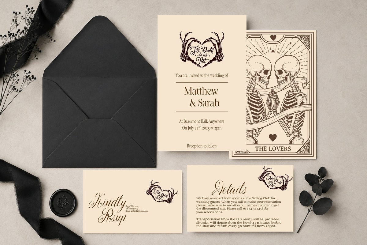 The Lovers Tarot Wedding Invitation Suite | Charcoal