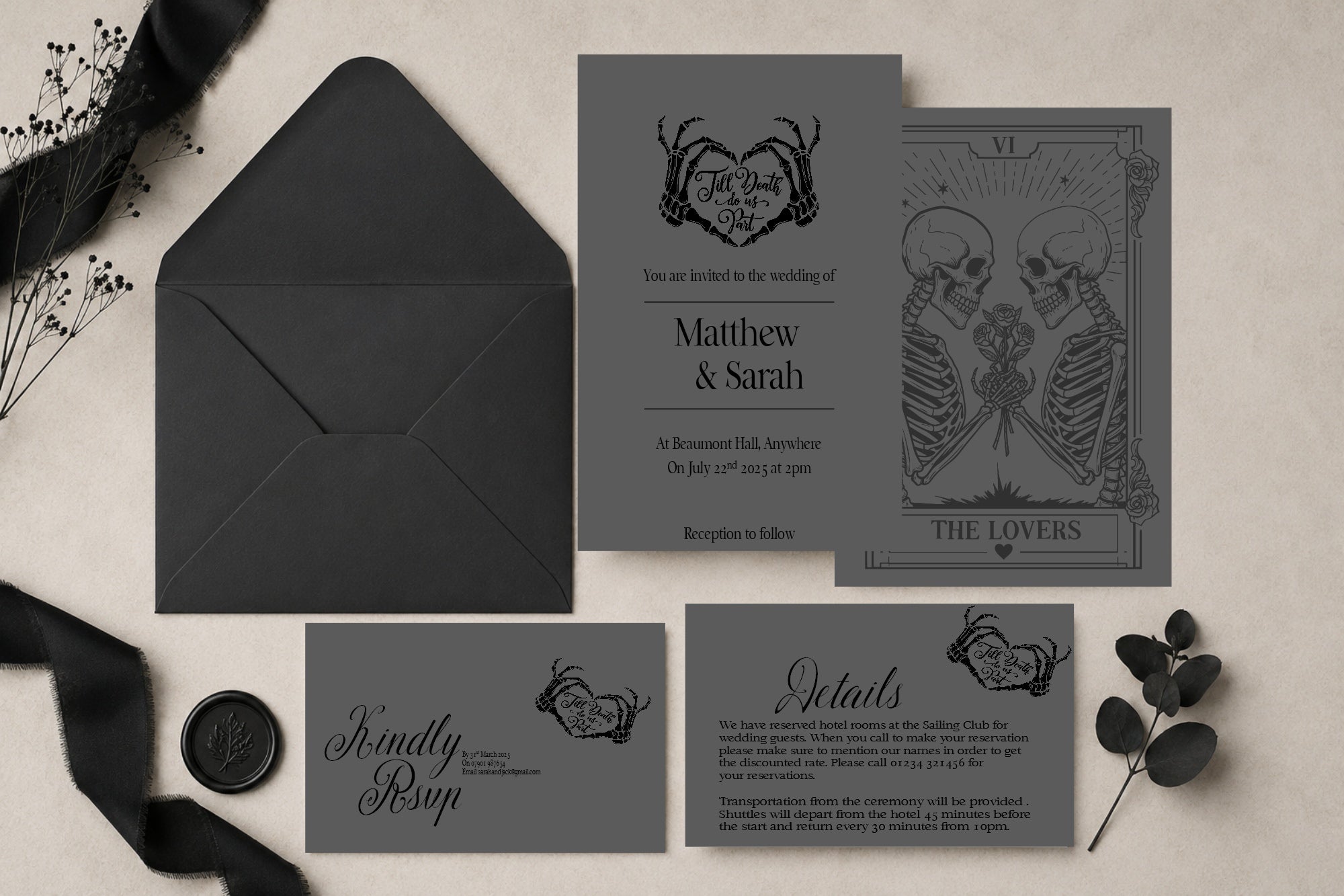 The Lovers Tarot Essential Wedding Signage Bundle | Charcoal