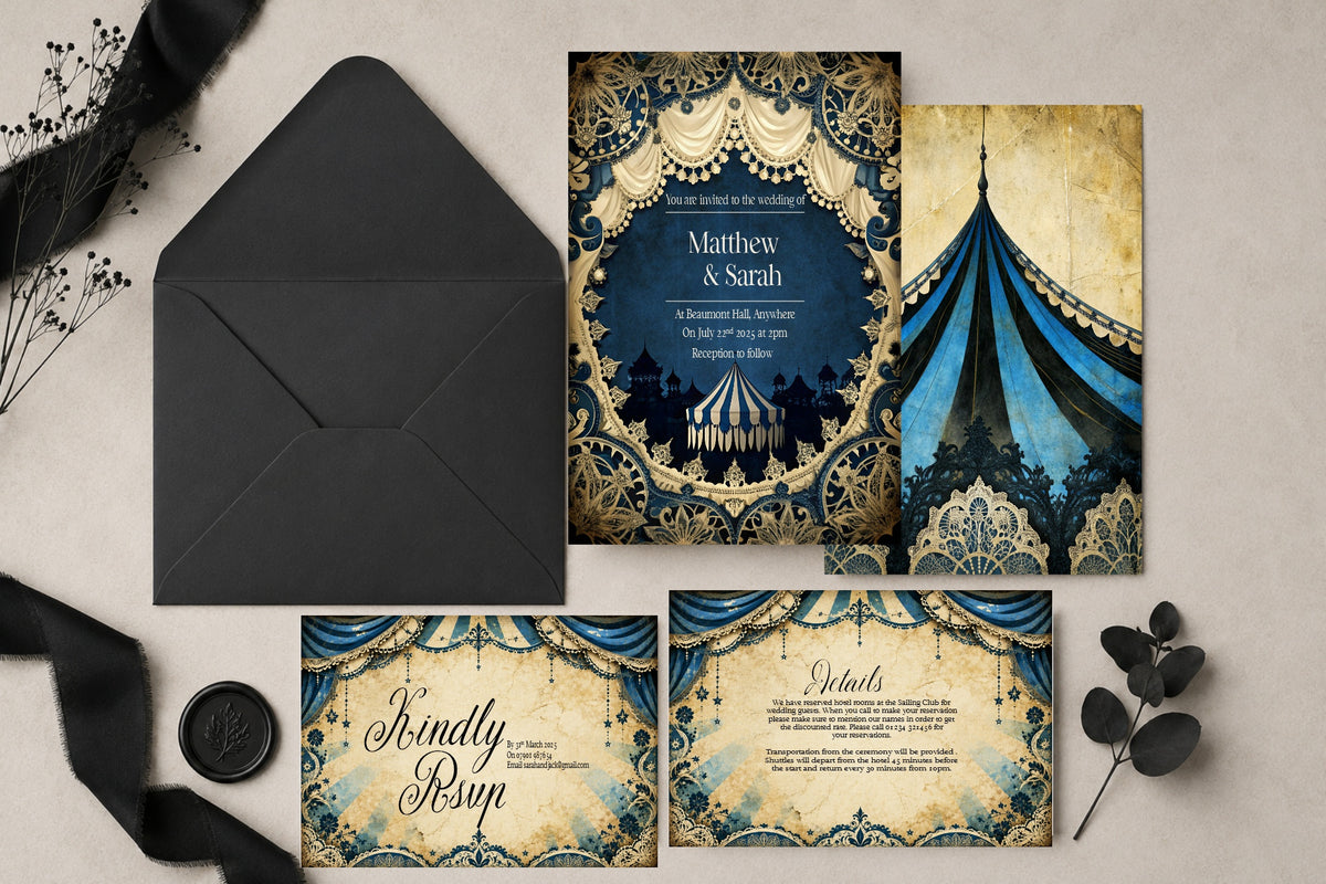 Gothic Circus Wedding Invitation Suite | RSVP & Details Cards