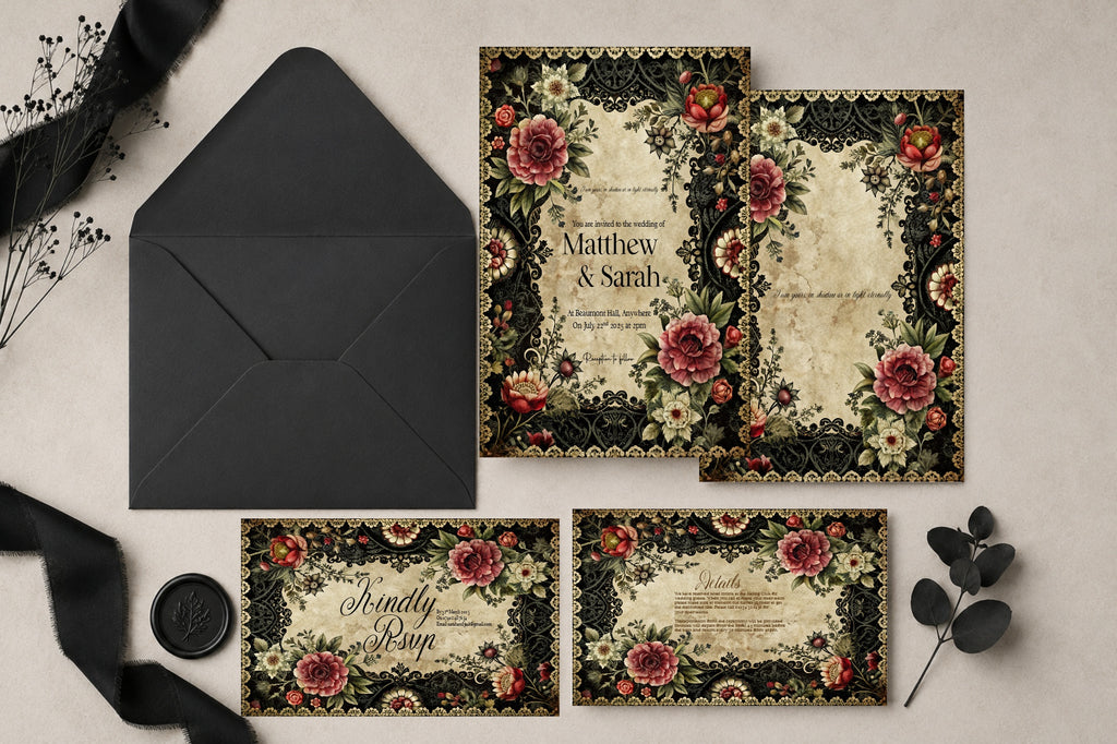 Gothic Floral Wedding Invitation Suite Bundle