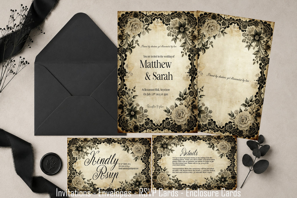 Black Rose Wedding Invitation Suite Bundle