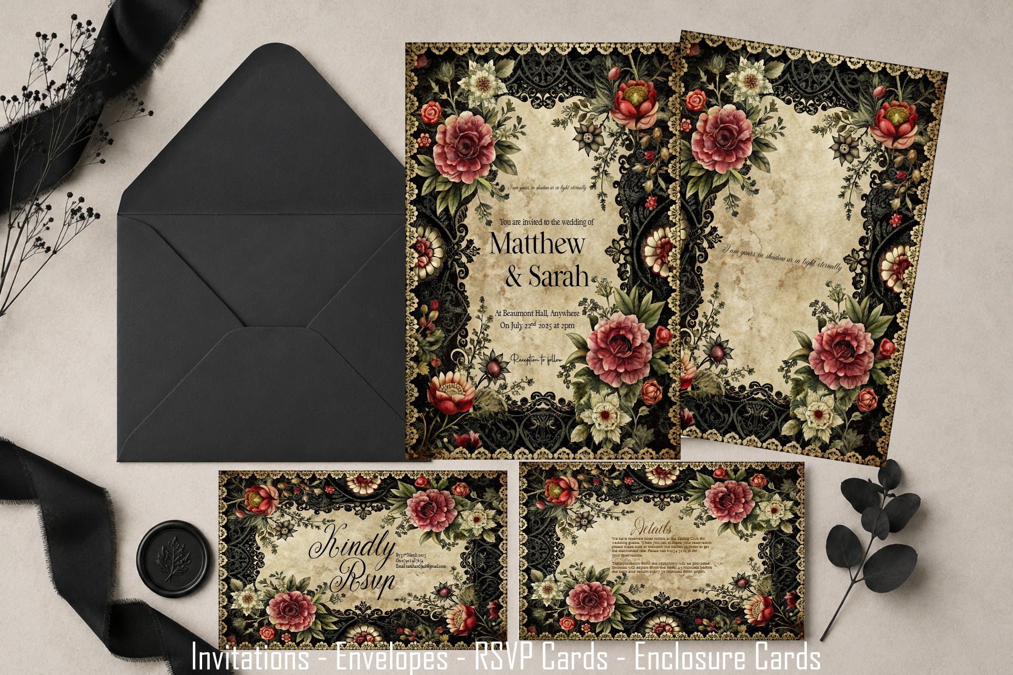 Gothic Floral Personalised Wedding Keepsake Print