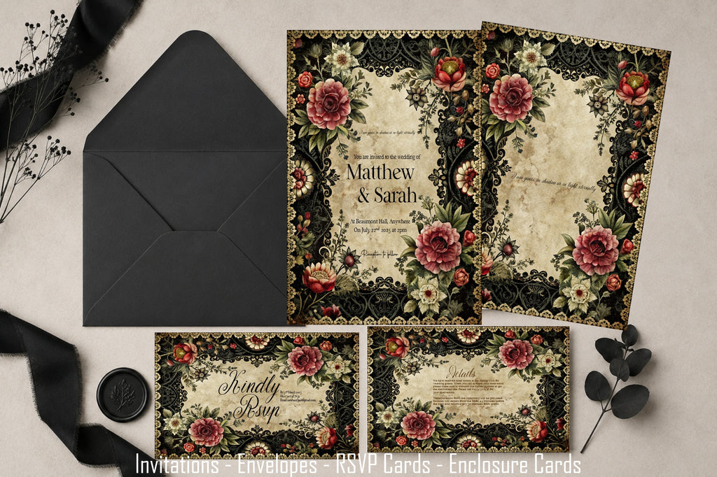 Gothic Floral Wedding Invitation Suite Bundle