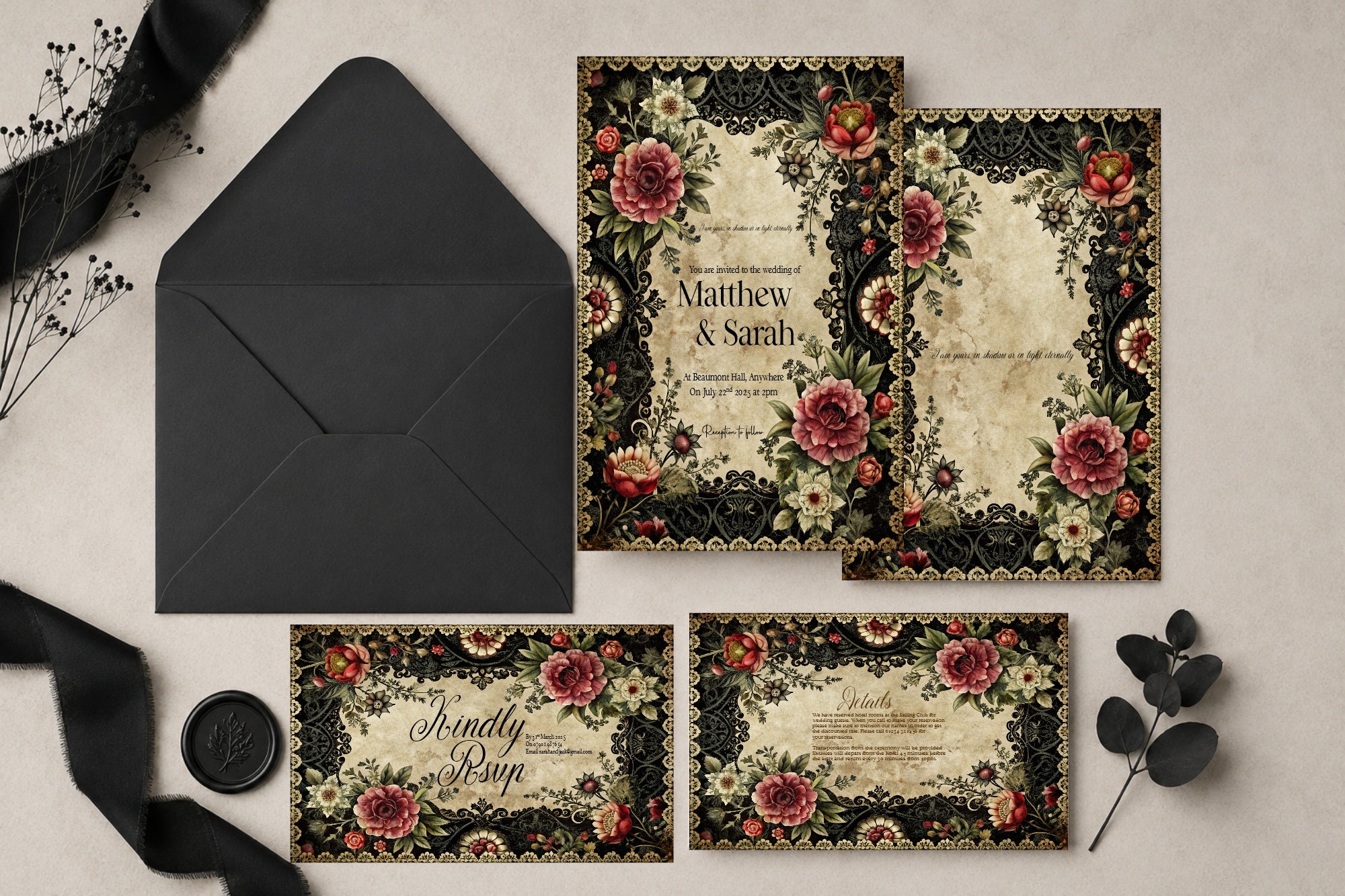 Gothic Floral Essentials Wedding Signage Bundle