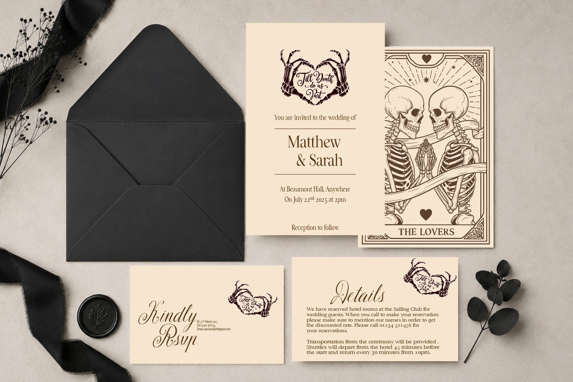The Lovers Tarot Wedding Invitation Suite | White