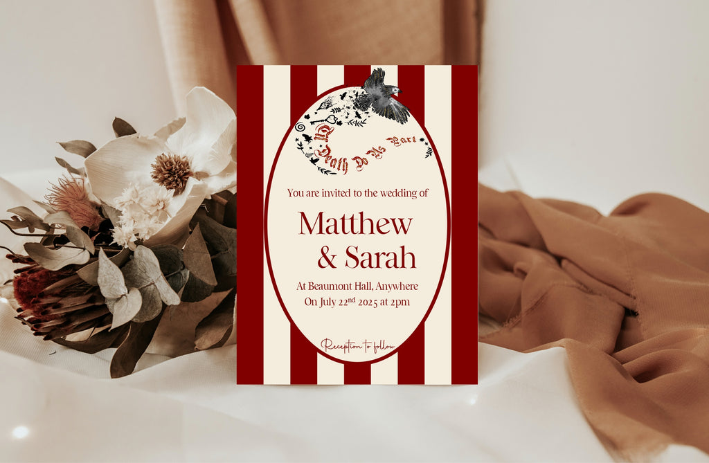 Pack of 10 Gothic Bird “Til Death Do Us Part” Wedding Invitations
