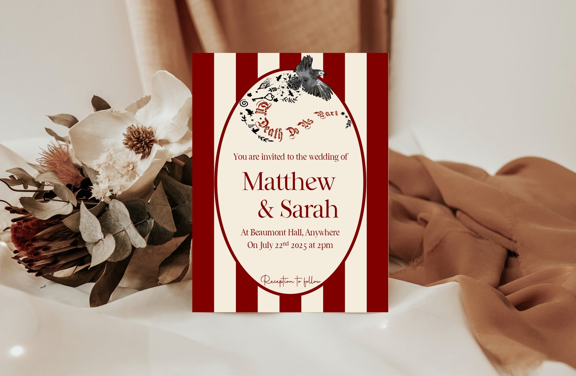 Pack of 10 Gothic Bird “Til Death Do Us Part” Wedding Invitations