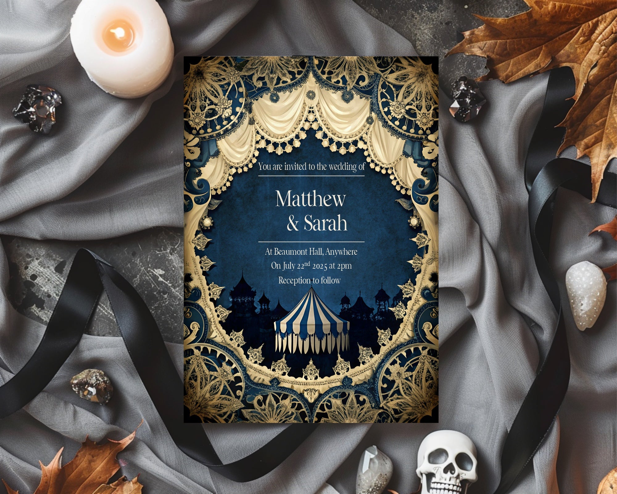 Pack of 10 Alternative Gothic Dark Romance Circus Wedding Invitations