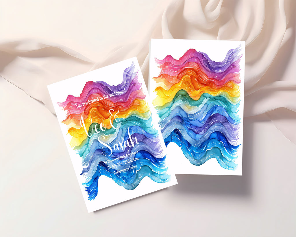 Pride Flag Wave Wedding Party Invitations & Envelopes | Pack of 10