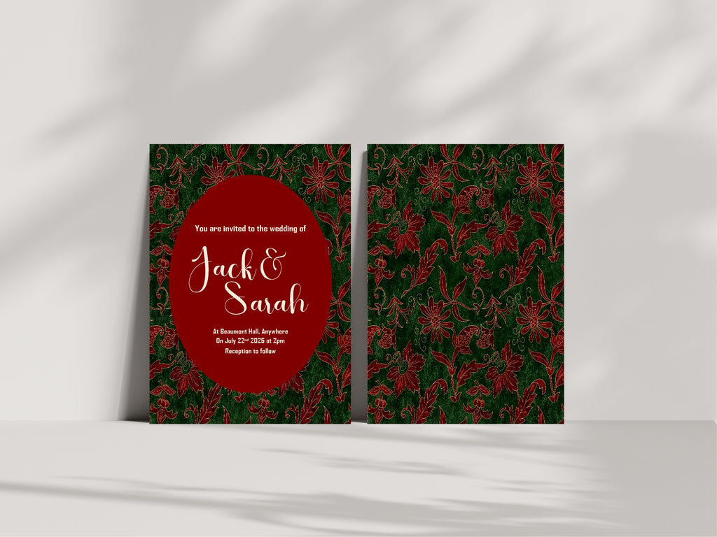 Floral Christmas Patterned Wedding Party Invitations & Envelopes | Pack of 10