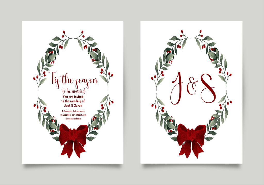 Mistletoe & Bow Wedding Party Invitations & Envelopes | Pack of 10
