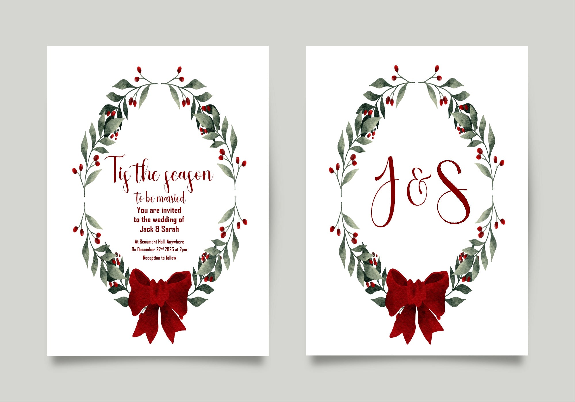 Mistletoe & Bow Wedding Party Invitations & Envelopes | Pack of 10