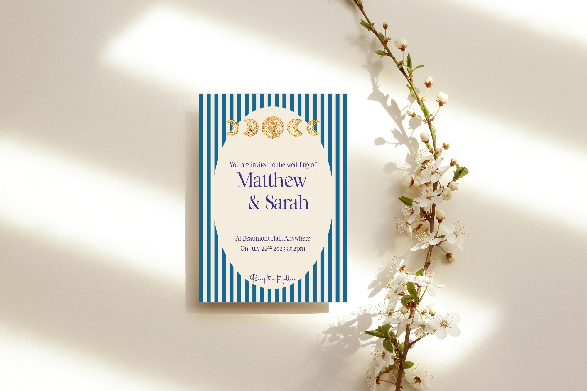 Pack of 10 Alternative Celestial Moon & Sun Wedding Wedding Invitations | Blue