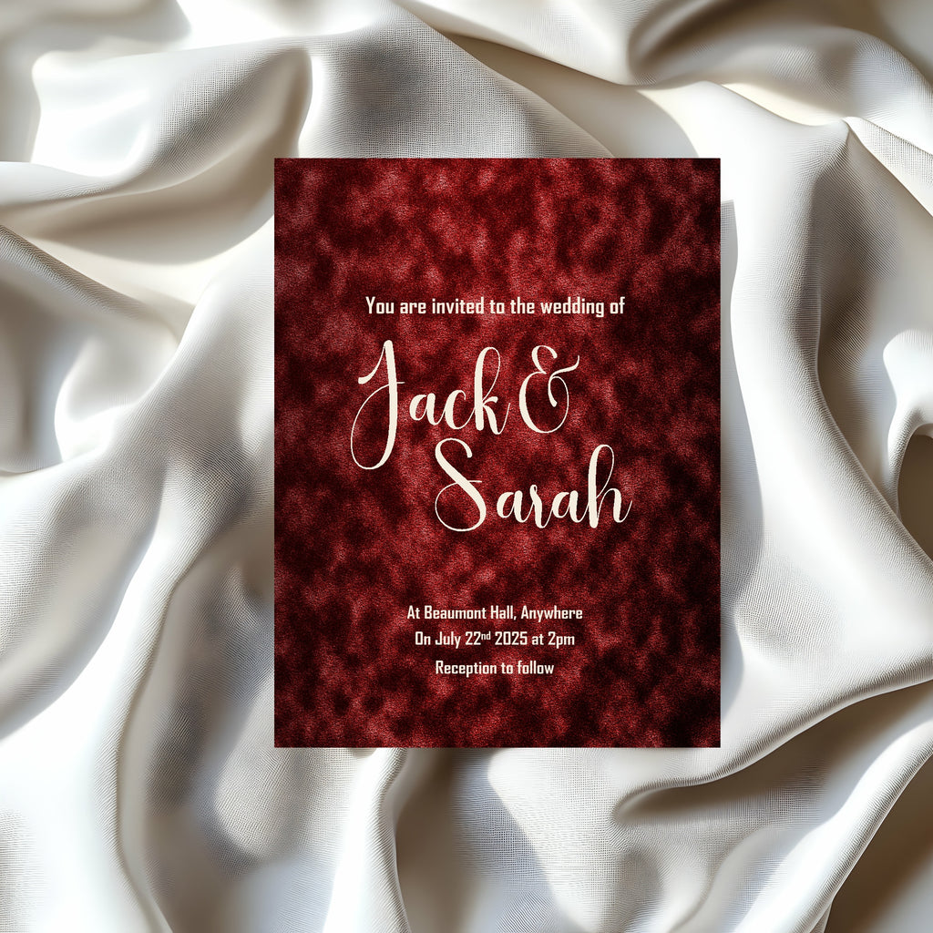Red Velvet Wedding Party Invitations & Envelopes | Pack of 10