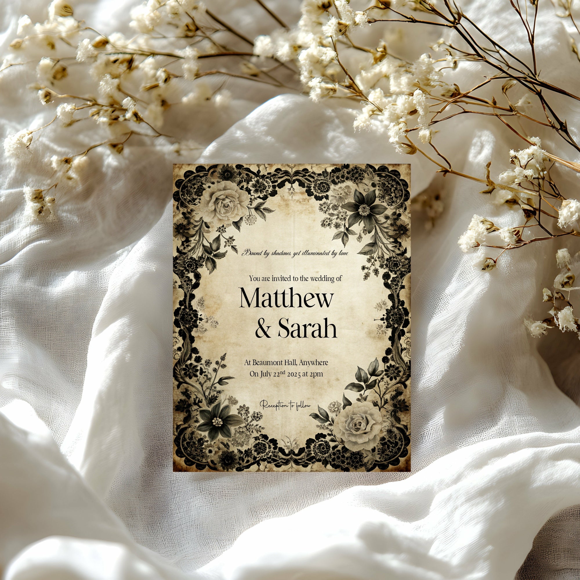 Black Rose Wedding Invitation Suite Bundle